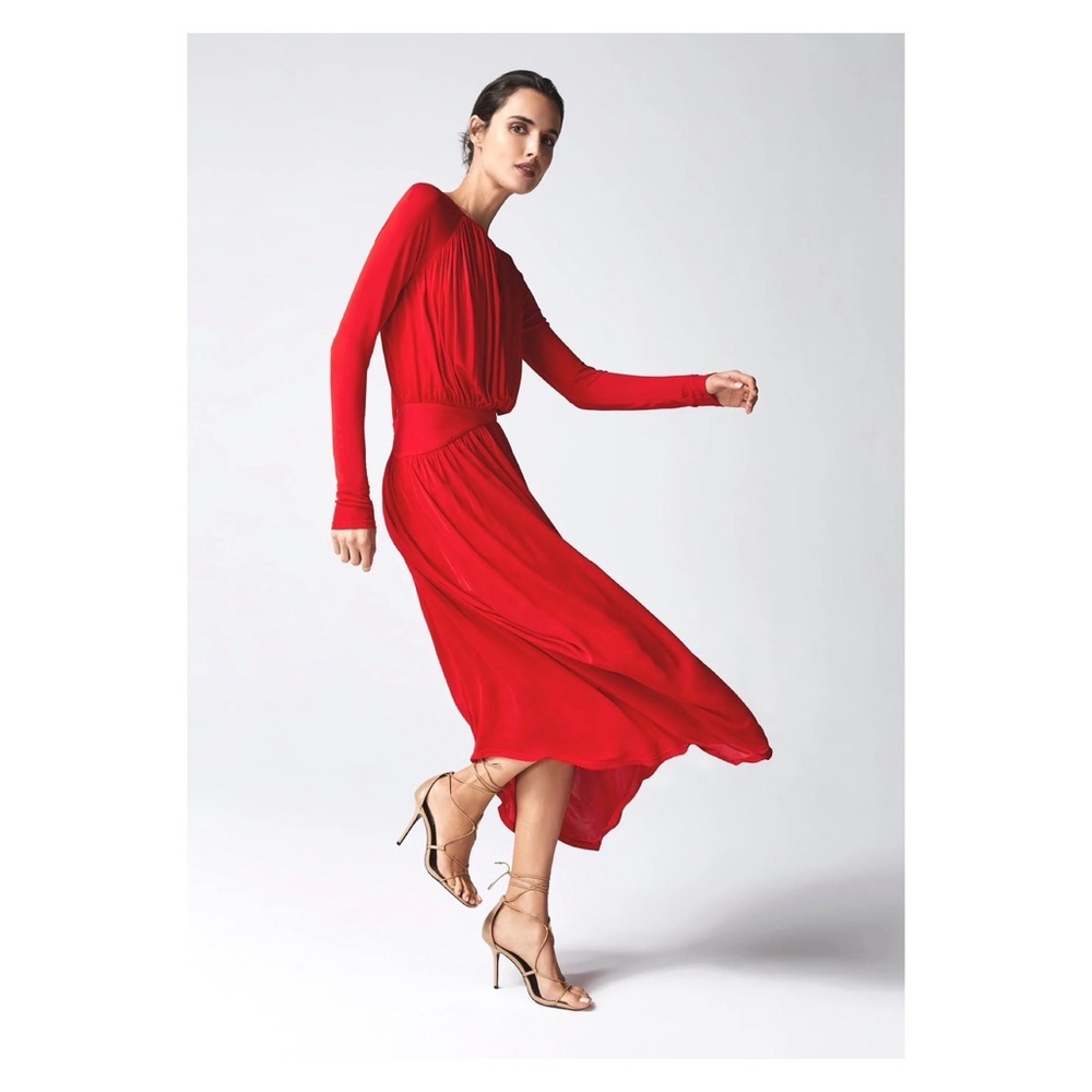New! REISS London Savannah Jersey Open Back Drape Midi Dress - Picture 2 of 11